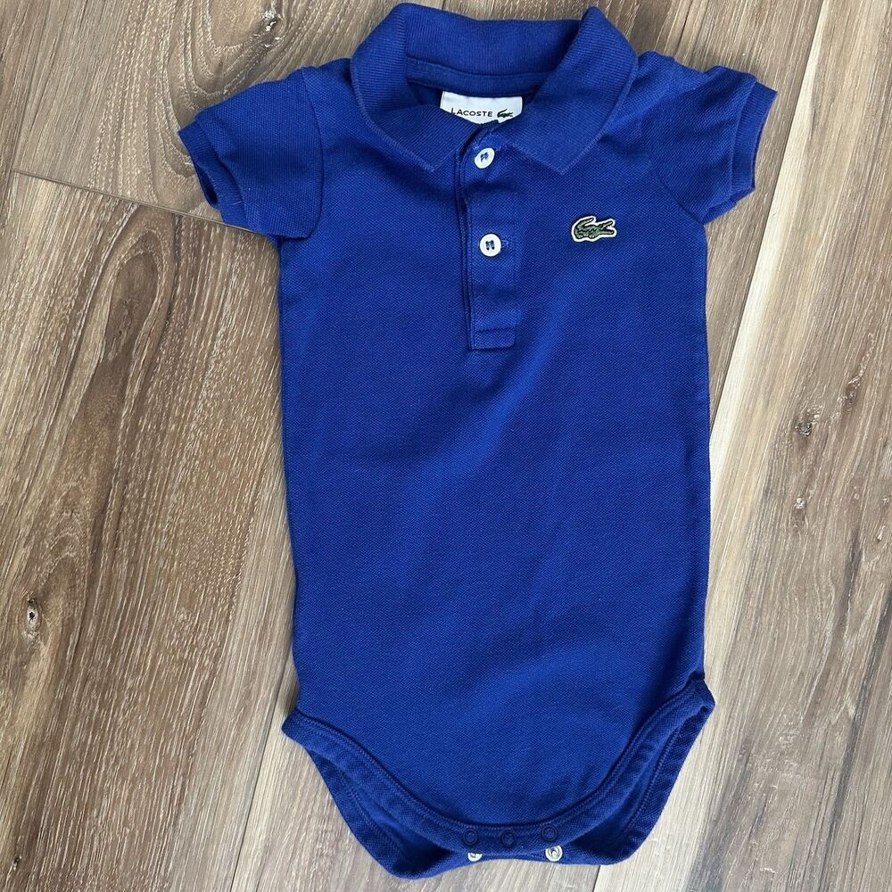 Lacoste Baby Boys Blue Short Sleeve Polo Bodysuit Size 1  74cm 30in Made Morocco